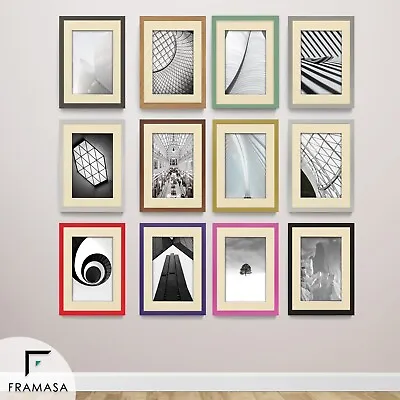 12 Rainbow Colours Photo Frames Picture Frames Modern Thin Matt With Ivory Mount • £20