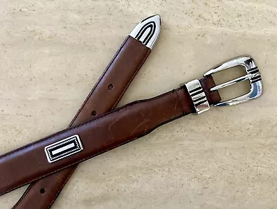 Mens Western Concho Belt Silver Plated Leather Sz 42 - Gorgeous! • $39.87