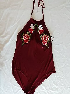 £12 • Buy Ladies Bodysuit Select Size 12 Halter Neck Maroon 21149