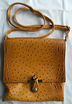 Flap Ostrich Look Crossbody Handbag Mustard/Gold Adjustable Strap • $19.99