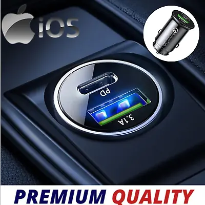 Fast Car Charger 2 Port USB + TYPE C Universal Socket Adapter For Iphone Samsung • £3.99