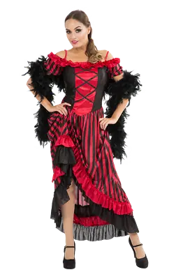 Womens Red Saloon Girl Costume Sexy Can Can Western Movie Moulin Rouge Dress • £39.99