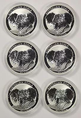 Lot 6 2014 $1 Australian Koala 1 Oz .999 Silver Round Elizabeth II Australia • $199