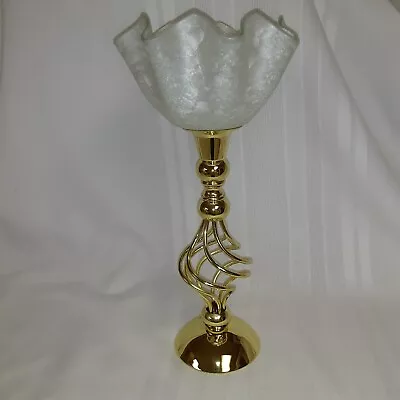 PartyLite Paragon Brass Spiral Gold Tea Lite Candle Lamp 5  Venetian Shade • $15