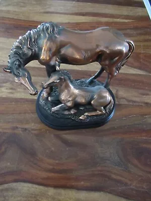 Metal Copper Bronze Horse & Colt Sculpture Figure 11 X 8 On Base STUNNING • $13.99