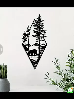 10” Bear And Forest Metal Sign Wall Art Rustic Silhouette Decoration Brand New! • $7.25