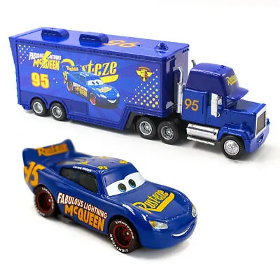 Pixar Cars Blue NO.95 Lightning Mcqueen Car & Mack Truck 1:55 Diecast Toy • $25.99