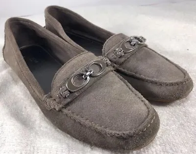 COACH Fortunata Loafers Feathered Slip On Gray Suede Women’s SZ 8.5 B Excellent • $45