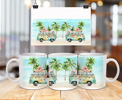 Volkswagen Kombi Beach Palm Trees Art Hippie  Coffee Mug Birthday Gift • $22.99