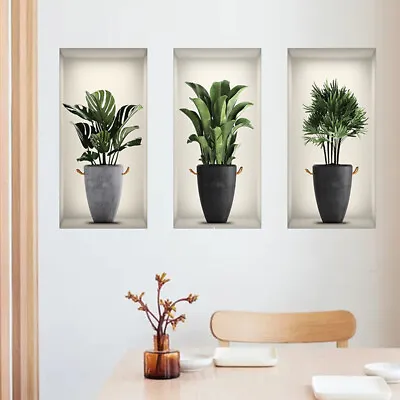 3 Sheets Green Plant Potted Plant Wall Sticker 3D False Window Wall Dec=AW • $18.09