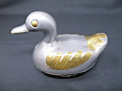 Vintage Pewter & Brass Duck W/Feathers Trinket Stash Box 5  Long 2 3/4  Wide • $4.50