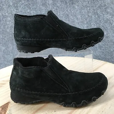 Skechers Boots Womens 8.5 Bikers Sneakers Ankle Bootie Slip On 49403 Black Suede • $24.99