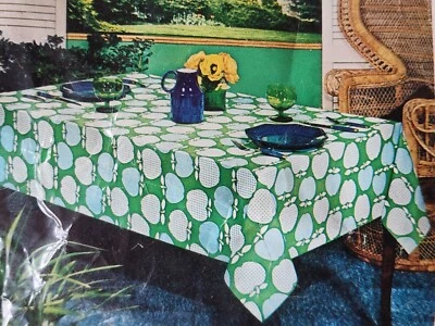 $60 • Buy VTG Tablecloth Vinyl Fringed Round 60  Inch Flannel Back Tropical 🍎 