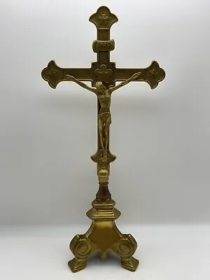 $199 • Buy Vintage 13” Ornate Brass Tripod Altar INRI Crucifix Cross