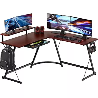 Computer Desk Vista L-Shape Monitor Stand Adjustable Glides Stabilizes Cherry • $127.21