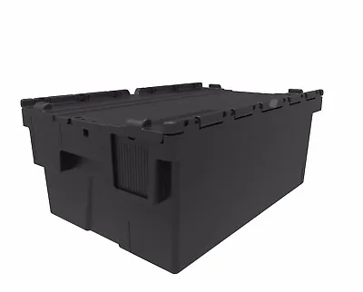Plastic Storage Boxes Containers Crates Totes With Lids 44 Litre BLACK 60 X 40cm • £289.45