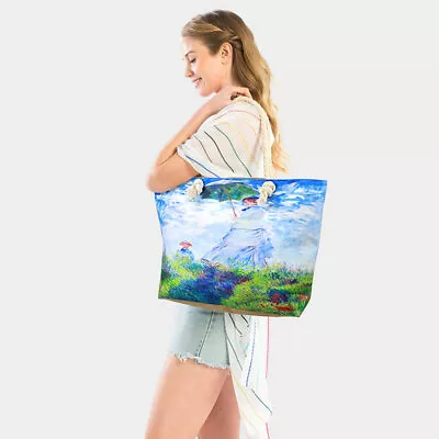 NEW Woman With A Parasol By Monet Large Travel Beach Tote Shoulder Bag Purse • $24.95