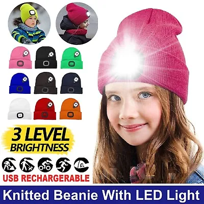 Winter Autumn Warm LED Light Knitted Beanie Hat Men Women Hat USB Rechargeable • $17.49