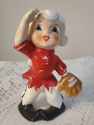 Vintage Christmas Elf Baseball Player #7 Holding Mitt Figurine Japan 4  Tall • $12.95