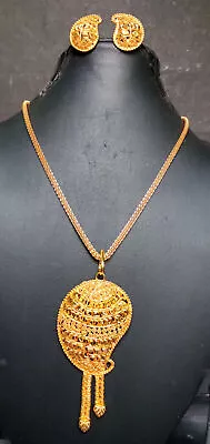 22K Gold Plated Indian 18'' Long Wedding Pendant Earrings Set JaR636 • $44.66