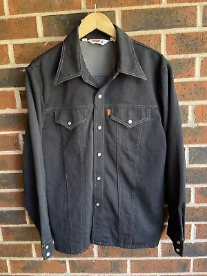 Vintage 70’s Levi’s Orange Tab Western Shirt Blue Pearl Snap Mens Size Large • $60