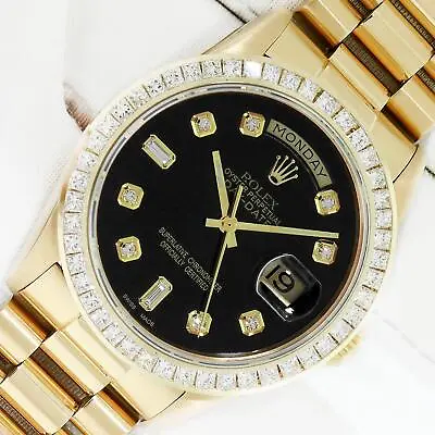 Rolex Mens President Day-Date 18K Gold With Black Diamond Bezel Watch 2.75 Carat • $18600