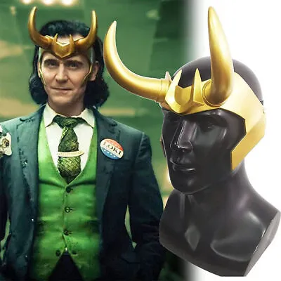 Loki Crown With Horns Supervillain Gold Helmet Party Cosplay Masquerade Props  • £14.99