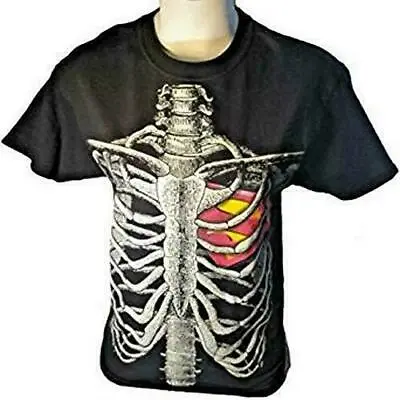 $10.95 • Buy Men's SUPER-MAN Logo In Rib Cage Skeleton Black Men's T-Shirt COMICS