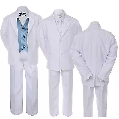 $45.99 • Buy 7pc Baby Toddler Boy White Formal Wedding Party Suit Tuxedo Vest Bow Tie Sz S-7