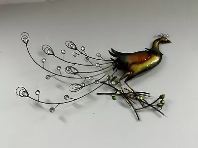 Vintage Metal Peacock Tin Wall Hanging Irridescent  MCM Mid Century 32 W X 20  T • $30