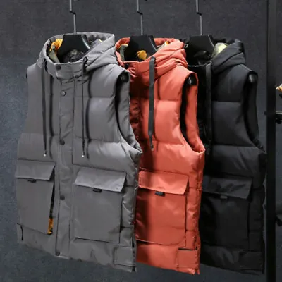 Men Waistcoat Quilted Padded Puffer Gilet Coat Hooded Jacket Winter Safari • £45.22