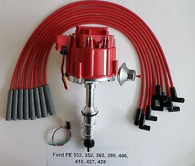 $132.95 • Buy FORD FE 332,352,360,390,410,427,428 RED HEI Distributor + RED Spark Plug Wires
