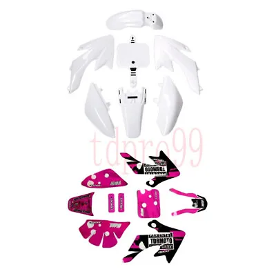 White Plastics Fender + Pink Graphics Decals Kit For Pit Bike CRF50 XR50 SSR 110 • $51.99