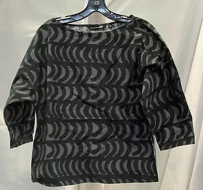 Marimekko Uniqlo Womens 3/4 Sleeves Cotton Round Neck Black Gray Tunic Top Sz XS • $39.99