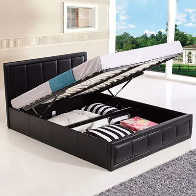Storage Bed Ottoman Gas Lift Double King Size Leather Beds Memory Foam Mattress • £170.87