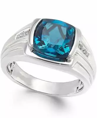 London Blue Topaz Band Men 2.5 Ct London Topaz Sterling Silver London Topaz Ring • $92.06