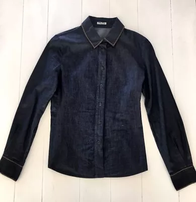 Miu Miu Women's Denim Blue Cotton Button-Up Fitted Shirt Size 40 • $99.99