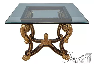 L60803EC: CHARLES POLLOCK Gold Gilt Base Glass Top Dining Table • $2195