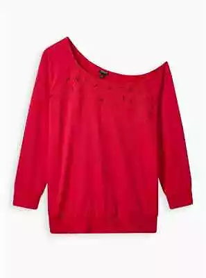 Torrid Off Shoulder French Terry Embroidered Sweatshirt Pink 2 2X 18 20 #B05751 • £33.15