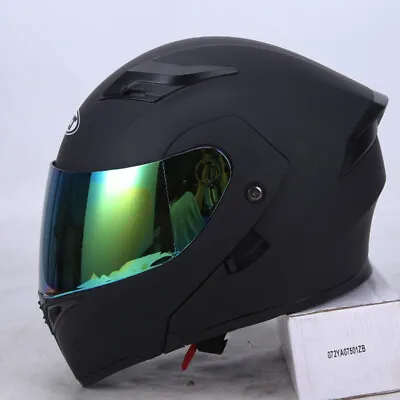 New Dot Motorcycle Street Bike Full Face Modular Flip Up Helmet Matt Black M-xxl • $61.74