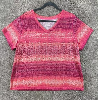 Made For Life Top Womens 2X Pink Geometric Pullover Short Sleeve V-Neck Blouse • $9.99