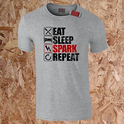 £9.95 • Buy EAT SLEEP SPARK REPEAT T-Shirt Funny Electrics Electrician Sparks Dad Gift S-5XL