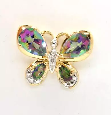 10k Yellow And White Gold Butterfly Mystic Topaz Gemstone Pendant Estate Charm • $169.99