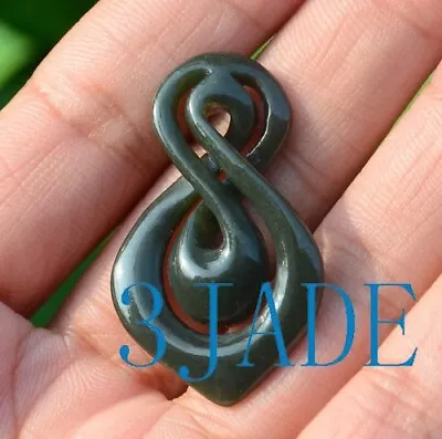 Nephrite Jade Twist Koru Pendant Necklace New Zealand Maori Design Jewelry • $16.86