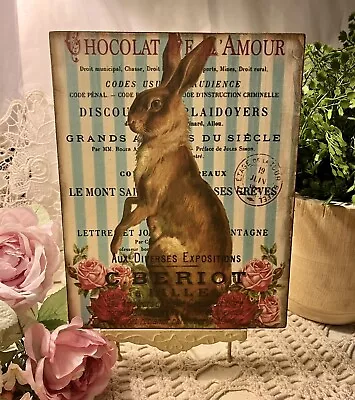 Vintage Victorian French Country Easter Bunny Rabbit HANDCRAFTED Plaque / Sign • $17.95