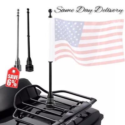 Universal Motorcycle Bike American USA Flag Pole Luggage Rack Mount Black Silver • $12.06