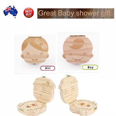 $11.45 • Buy Baby Tooth Box Organizer Save Milk Teeth Wood Boy Girl Kids Storage Gift Case AU