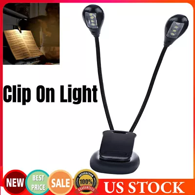 Two Arms Rechargeable Music Stand LED Light Clip-on Dim-able Book Reading Lamp • $10.44