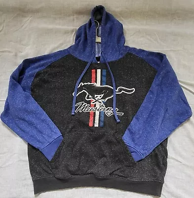 Vtg Black Blue Mens Mustang Car Logo Pull Over Pocket Front Hoodie 52  Chest  • $9.99