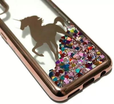 For Samsung Galaxy A10E Case Rose Gold Unicorn Heart Moving Glitter Liquid Cover • $8.95